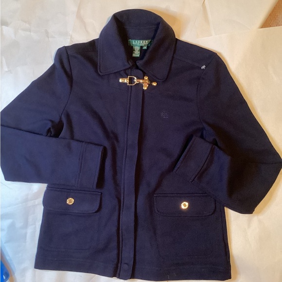LAUREN RALPH LAUREN PETITE NAVY GOLD BUCKLE JACKET SZ. P/P - Picture 2 of 6